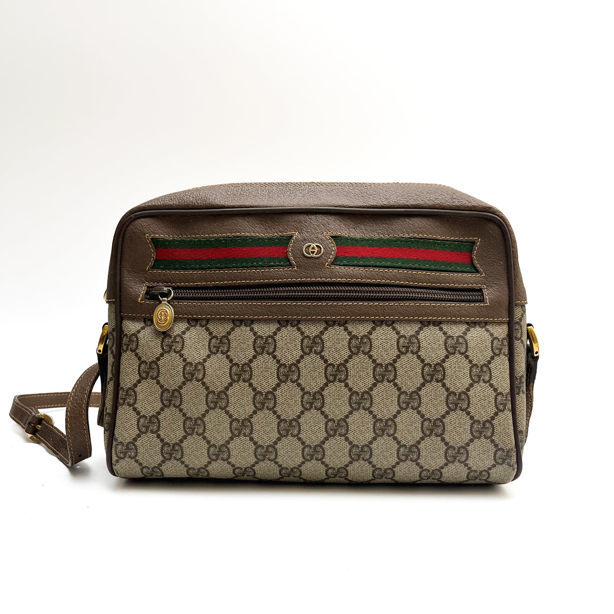 GUCCI Lot of 2 Bags GG Supreme PVC Web Stripe Shoulder Brown Navy Bundle Auth