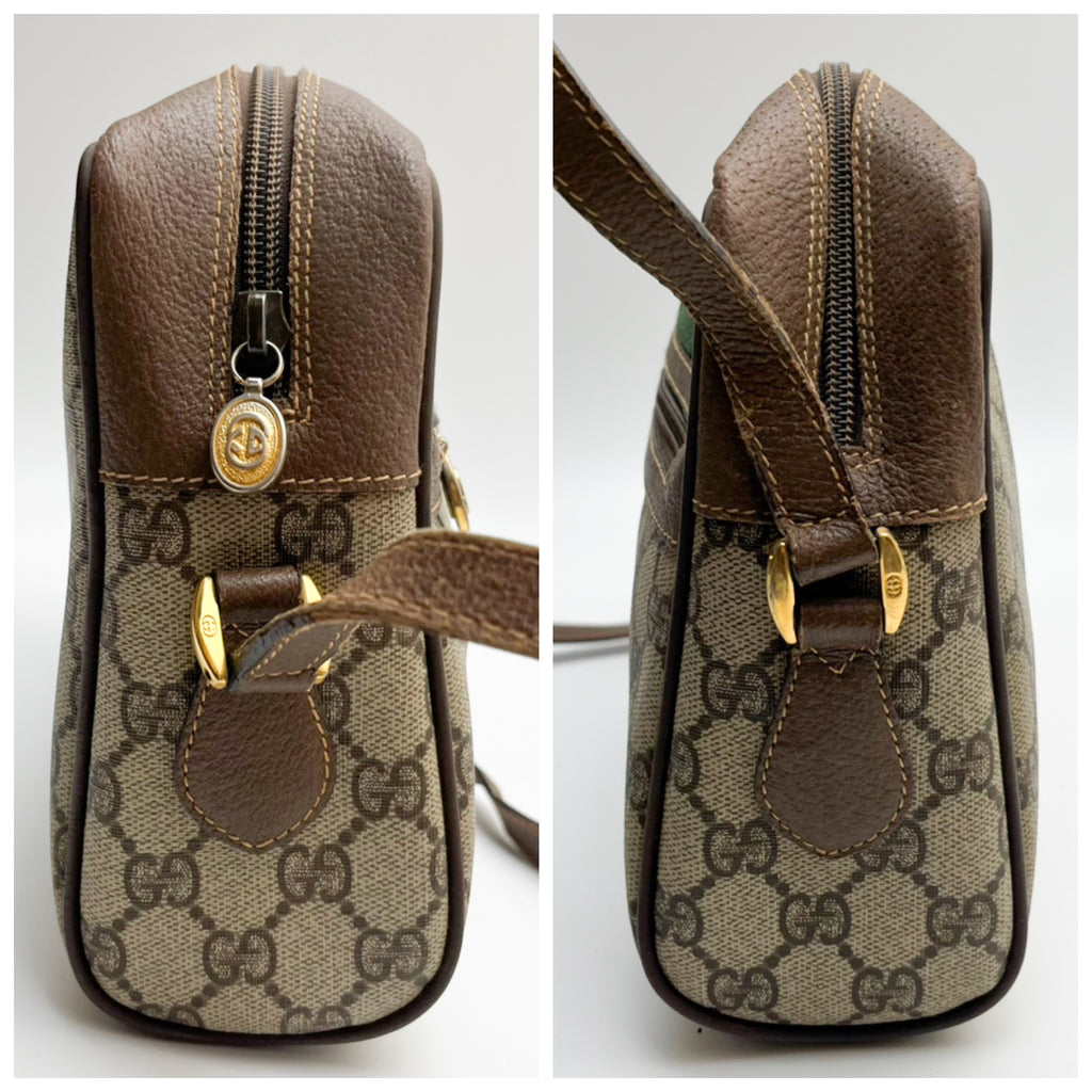 GUCCI Lot of 2 Bags GG Supreme PVC Web Stripe Shoulder Brown Navy Bundle Auth