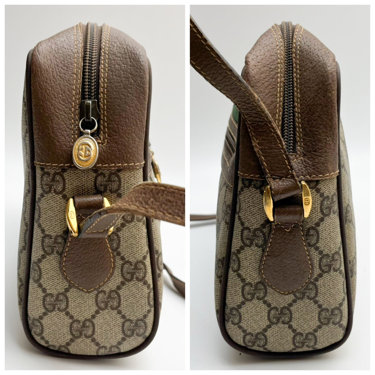 GUCCI Lot of 2 Bags GG Supreme PVC Web Stripe Shoulder Brown Navy Bundle Auth