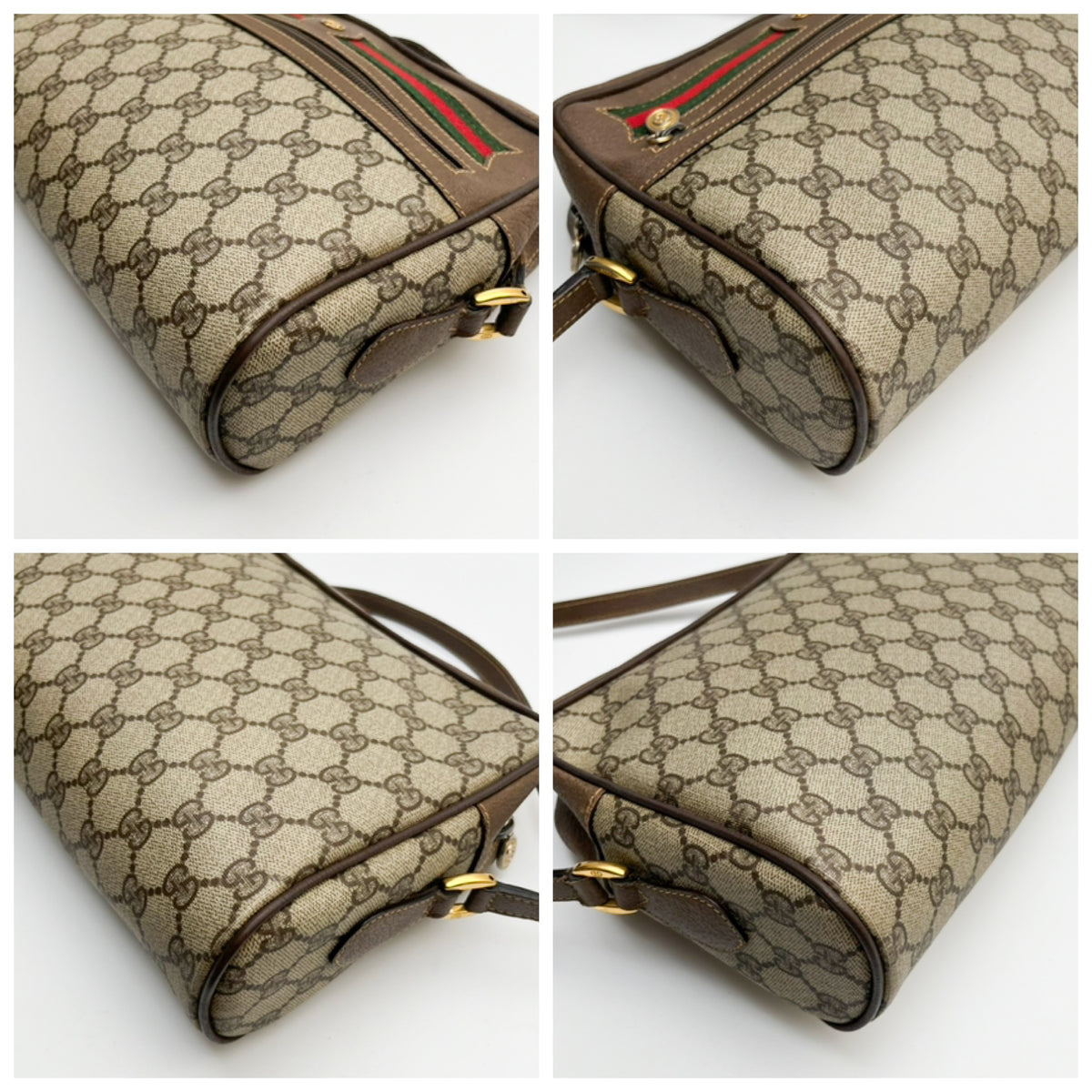 GUCCI Lot of 2 Bags GG Supreme PVC Web Stripe Shoulder Brown Navy Bundle Auth