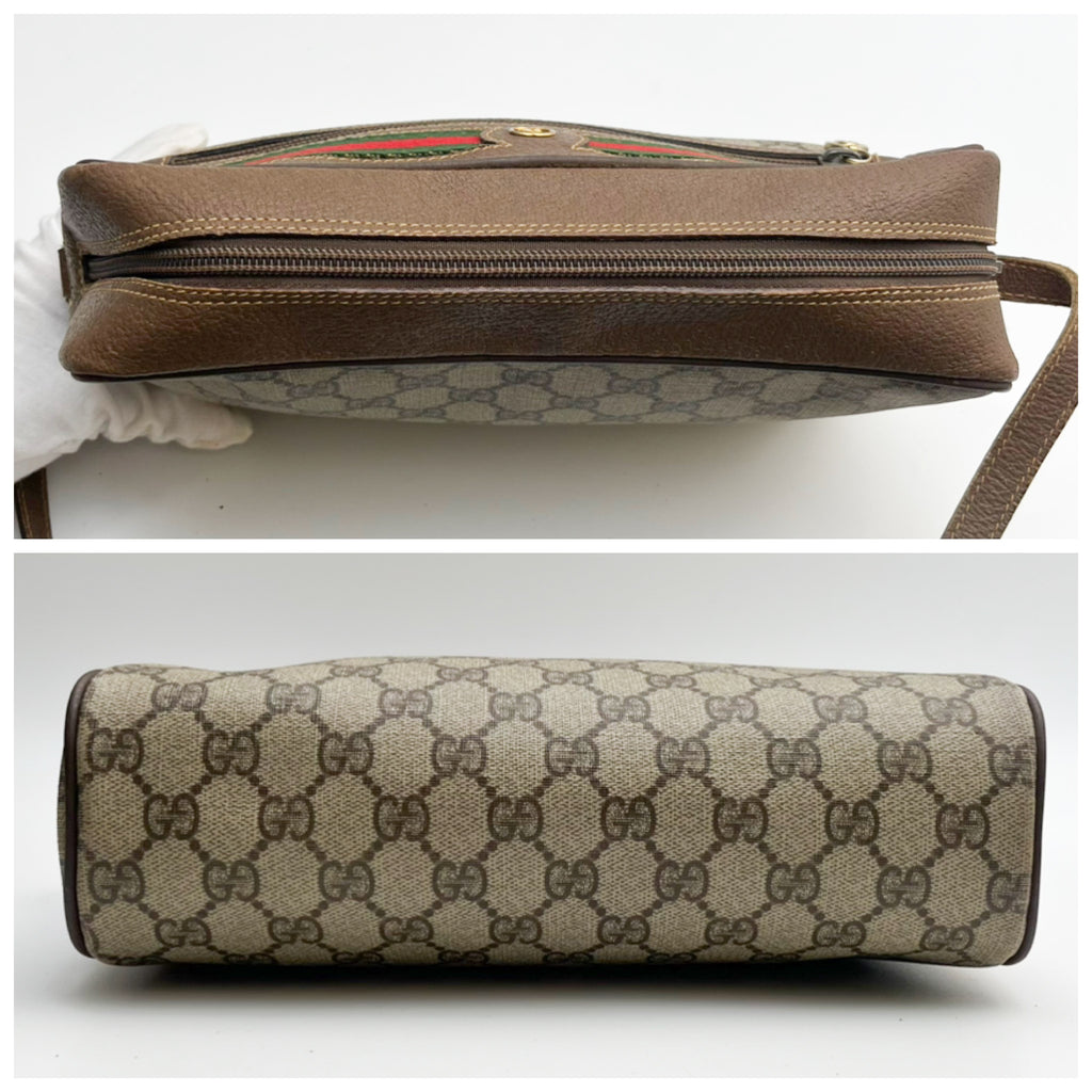 GUCCI Lot of 2 Bags GG Supreme PVC Web Stripe Shoulder Brown Navy Bundle Auth