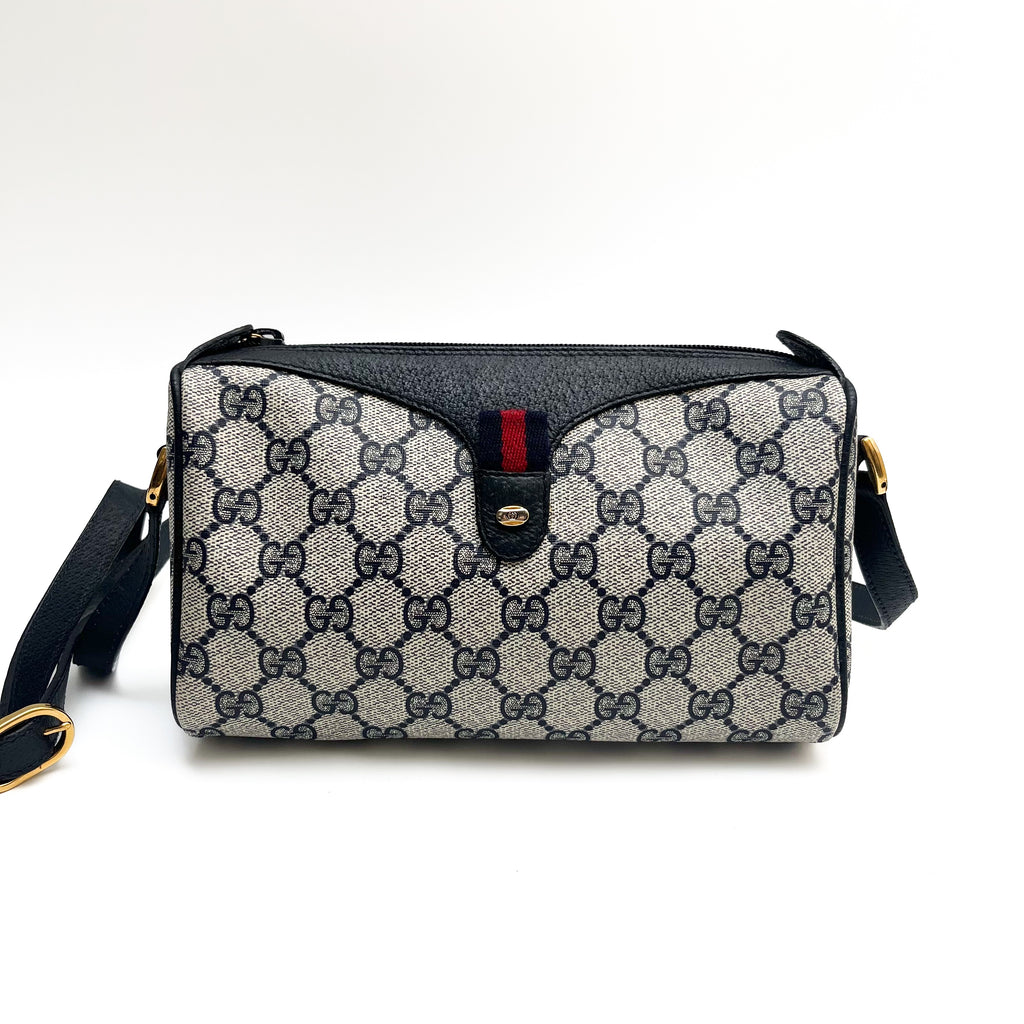 GUCCI Lot of 2 Bags GG Supreme PVC Web Stripe Shoulder Brown Navy Bundle Auth