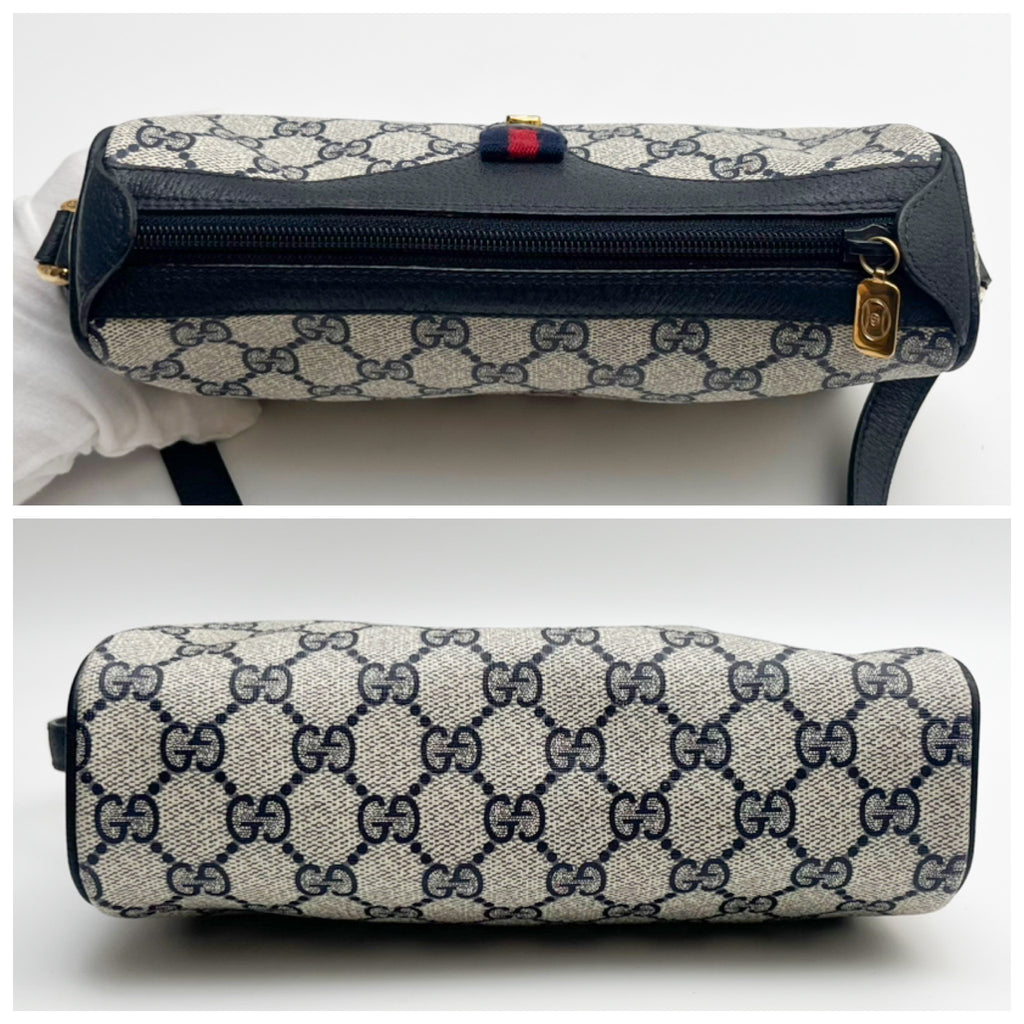 GUCCI Lot of 2 Bags GG Supreme PVC Web Stripe Shoulder Brown Navy Bundle Auth