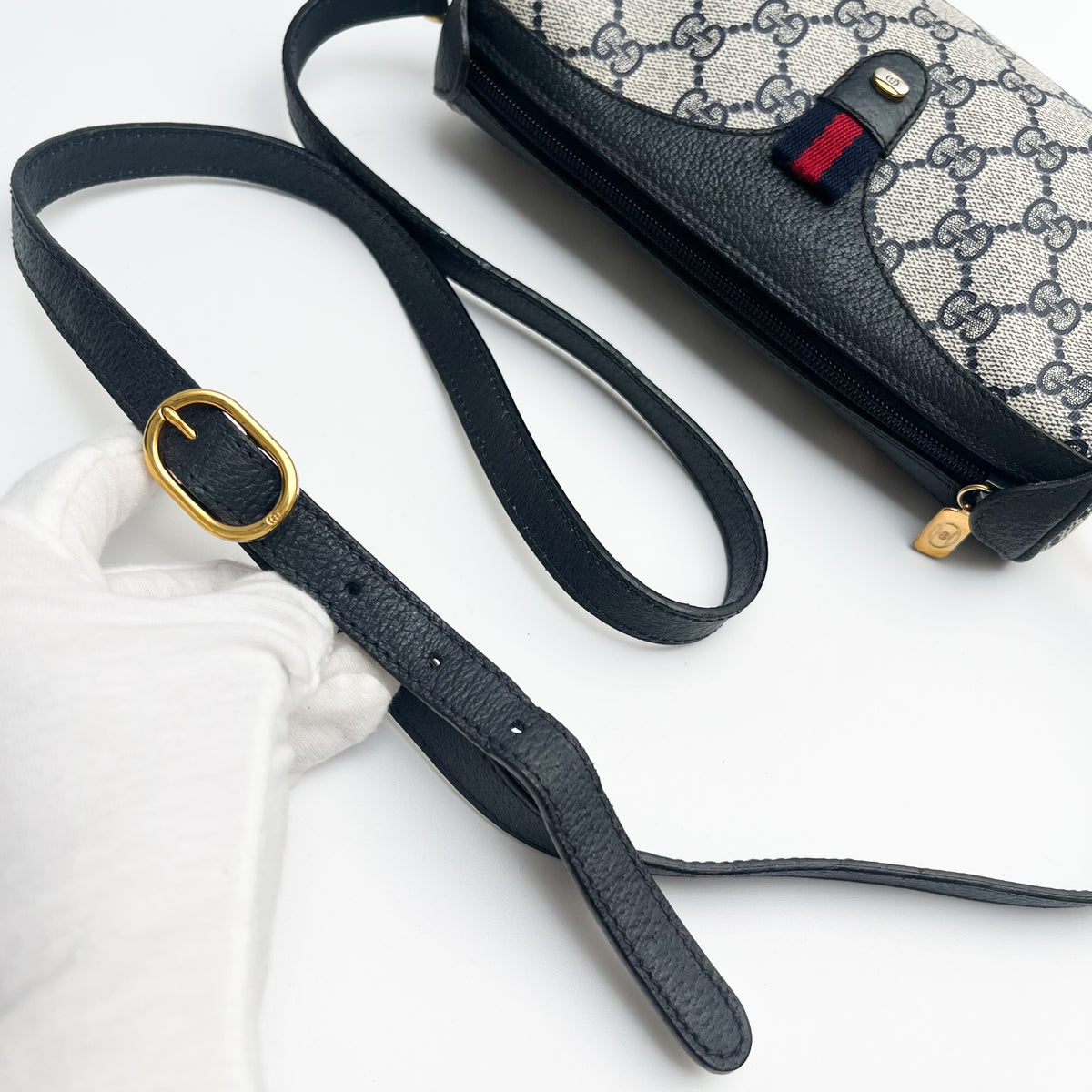 GUCCI Lot of 2 Bags GG Supreme PVC Web Stripe Shoulder Brown Navy Bundle Auth
