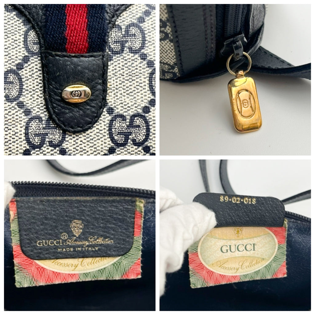 GUCCI Lot of 2 Bags GG Supreme PVC Web Stripe Shoulder Brown Navy Bundle Auth