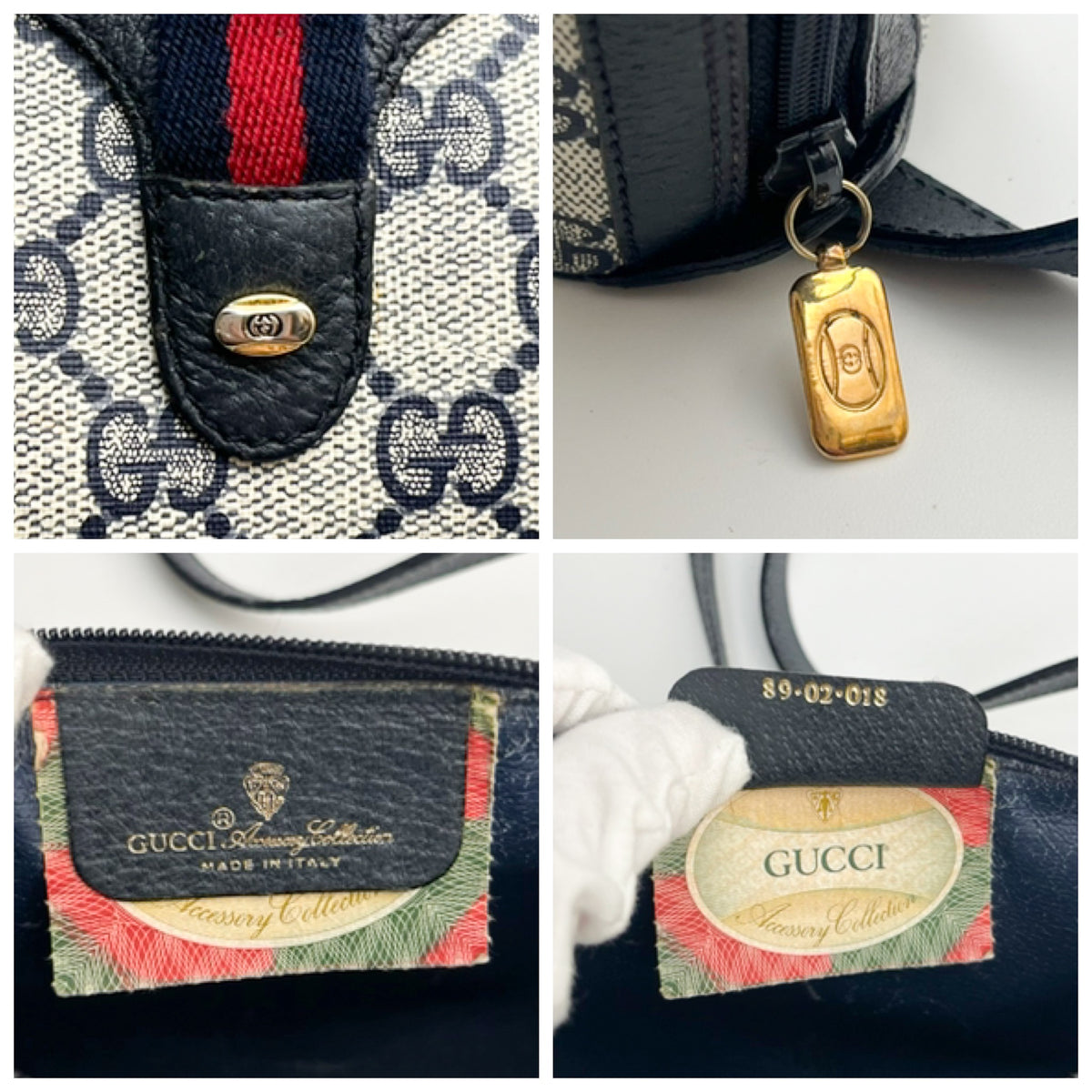 GUCCI Lot of 2 Bags GG Supreme PVC Web Stripe Shoulder Brown Navy Bundle Auth