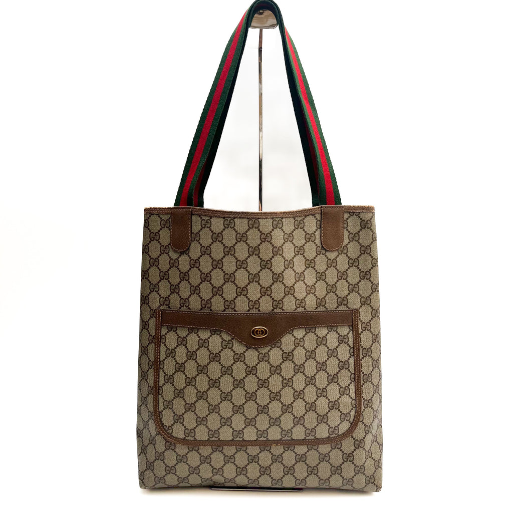 GUCCI Vintage Lot of 2 Bags GG Supreme Tote Shoulder PVC Brown Web Stripe Auth
