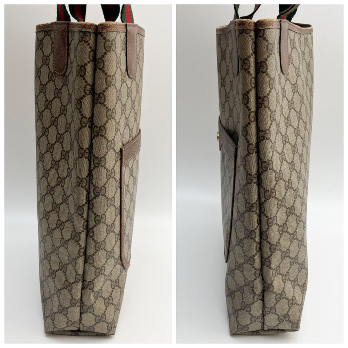 GUCCI Vintage Lot of 2 Bags GG Supreme Tote Shoulder PVC Brown Web Stripe Auth