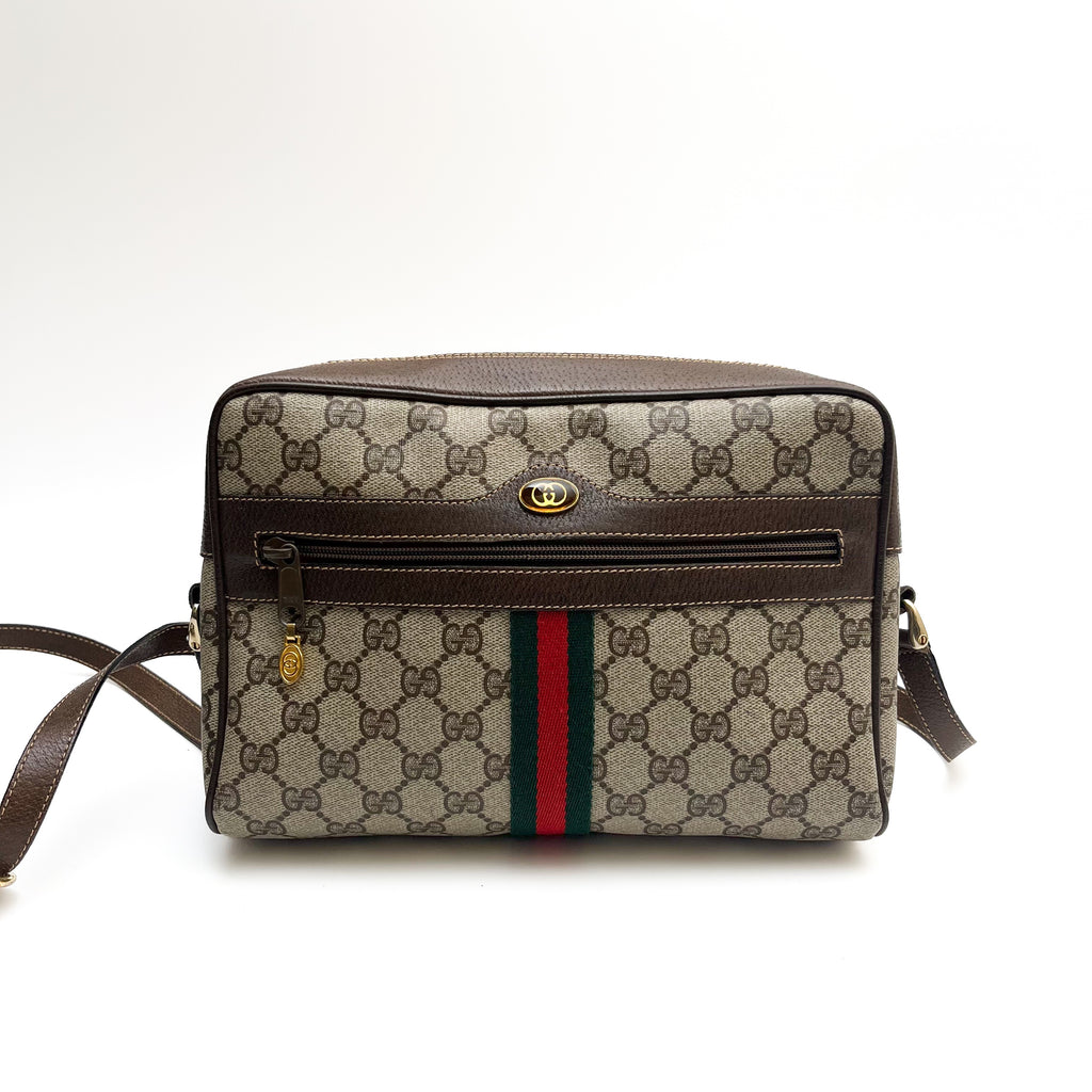 GUCCI Vintage Lot of 2 Bags GG Supreme Tote Shoulder PVC Brown Web Stripe Auth