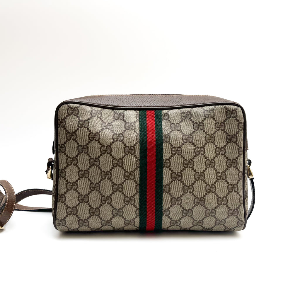 GUCCI Vintage Lot of 2 Bags GG Supreme Tote Shoulder PVC Brown Web Stripe Auth