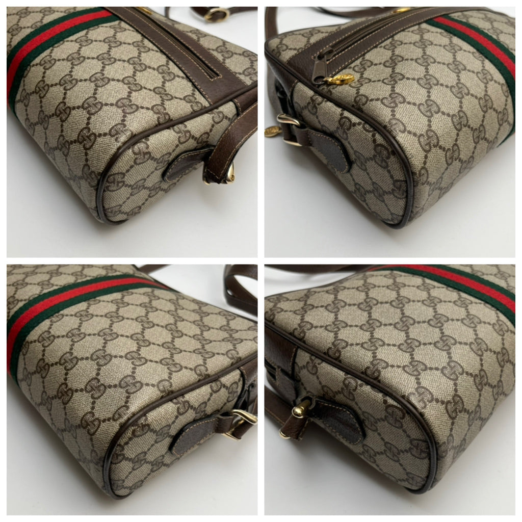 GUCCI Vintage Lot of 2 Bags GG Supreme Tote Shoulder PVC Brown Web Stripe Auth