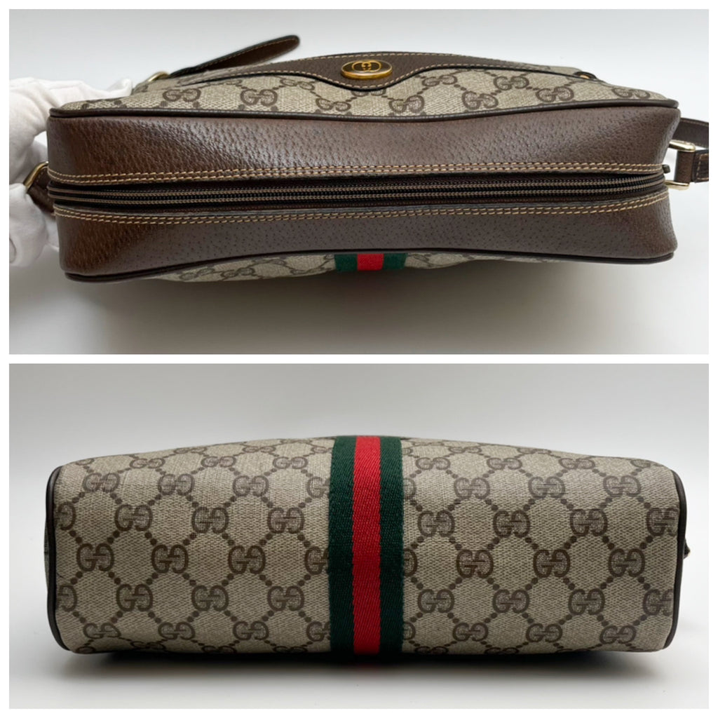 GUCCI Vintage Lot of 2 Bags GG Supreme Tote Shoulder PVC Brown Web Stripe Auth