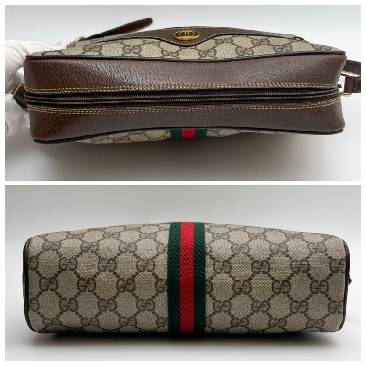 GUCCI Vintage Lot of 2 Bags GG Supreme Tote Shoulder PVC Brown Web Stripe Auth