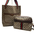 GUCCI Vintage Lot of 2 Bags GG Supreme Tote Shoulder PVC Brown Web Stripe Auth