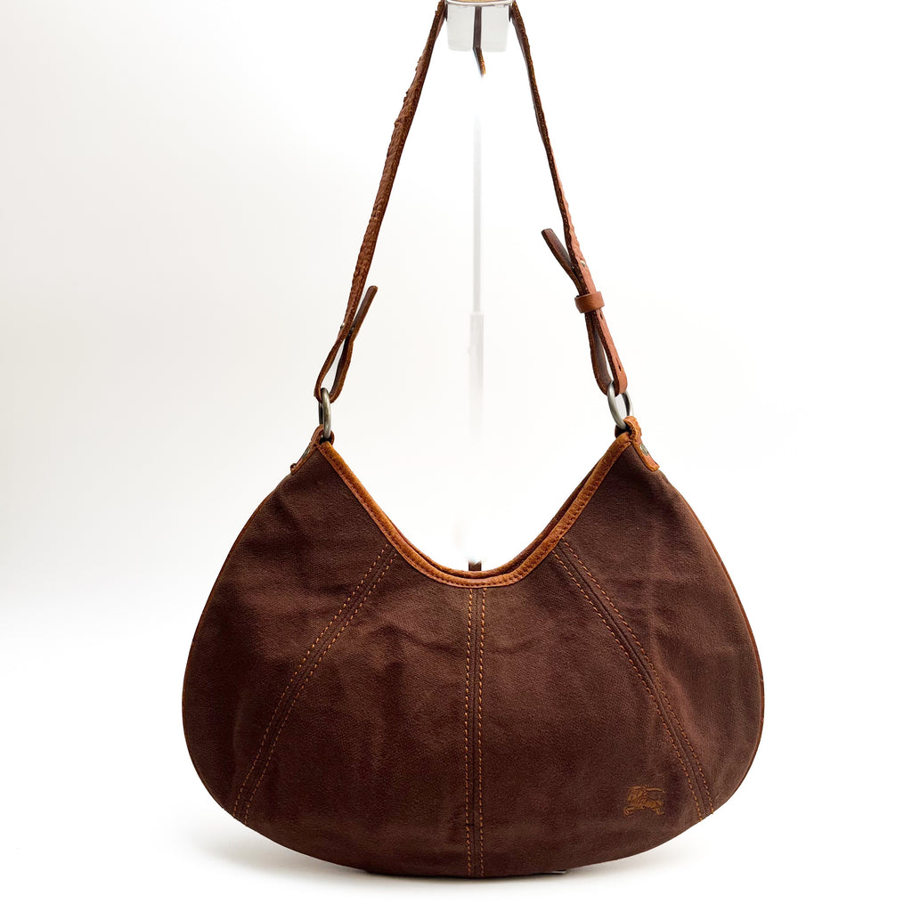 BURBERRY Lot of 2 Bags Crescent Shoulder Canvas Nylon Leather Brown Beige Auth