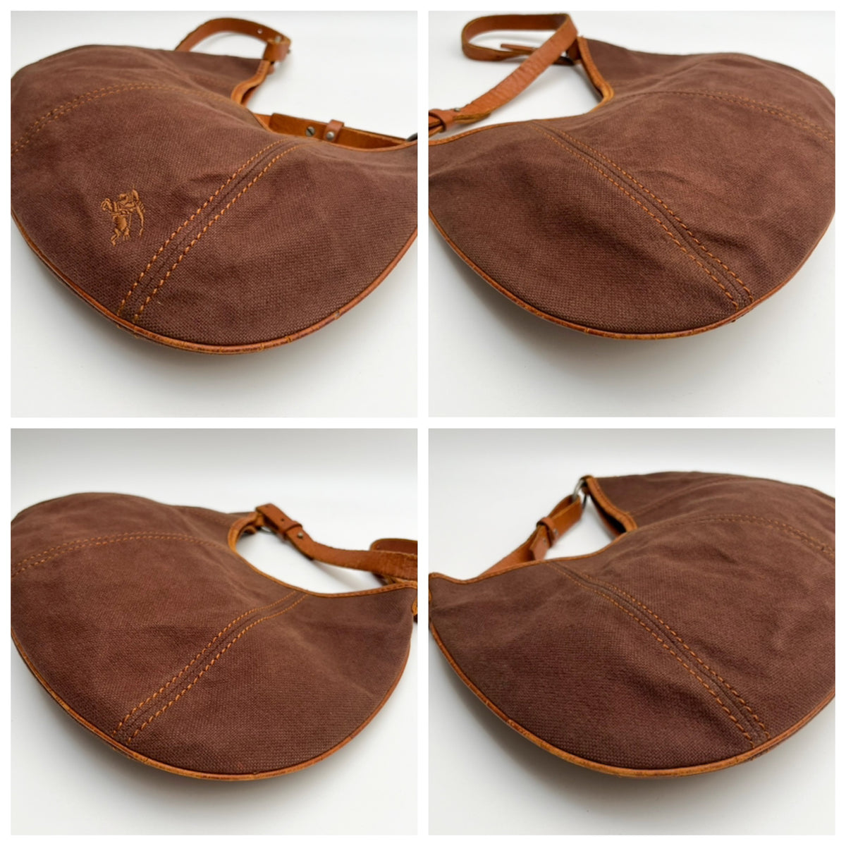 BURBERRY Lot of 2 Bags Crescent Shoulder Canvas Nylon Leather Brown Beige Auth