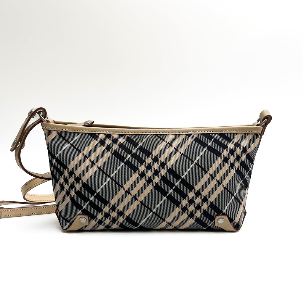BURBERRY Lot of 2 Bags Crescent Shoulder Canvas Nylon Leather Brown Beige Auth