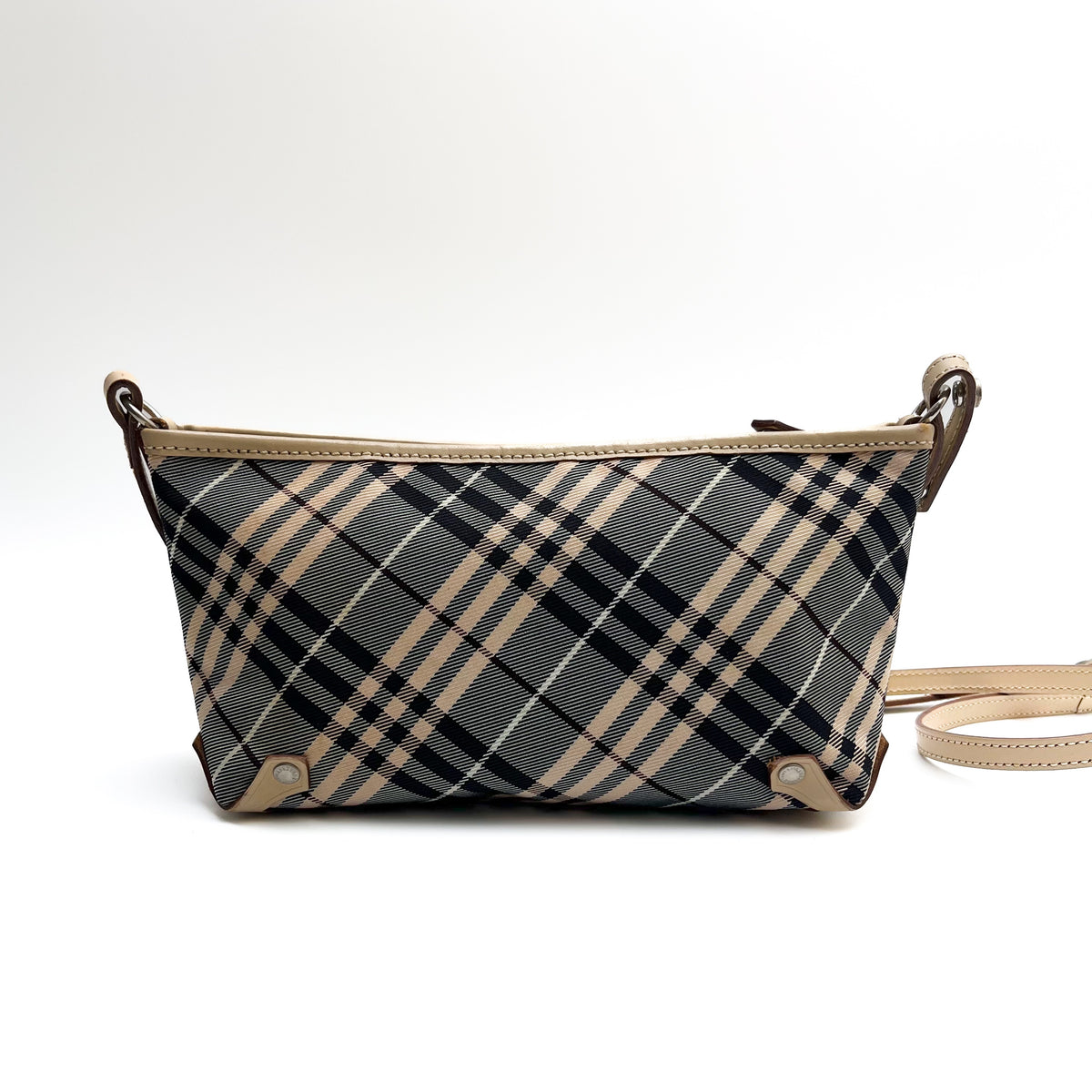 BURBERRY Lot of 2 Bags Crescent Shoulder Canvas Nylon Leather Brown Beige Auth