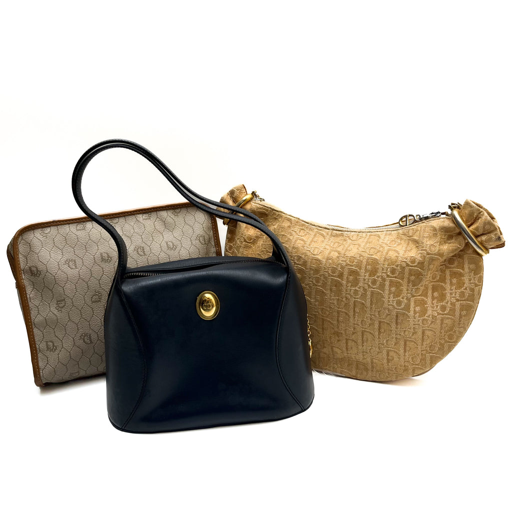 DIOR Lot of 3 Bags Handbag Shoulder Bag Clutch Oval Trotter Leather PVC Auth
