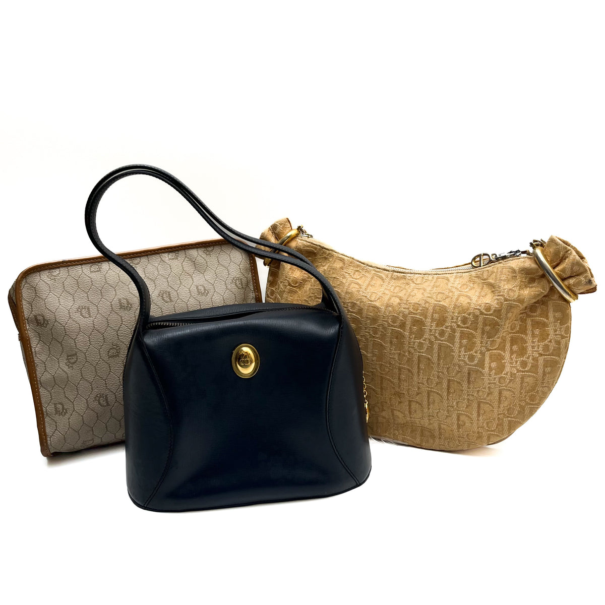 DIOR Lot of 3 Bags Handbag Shoulder Bag Clutch Oval Trotter Leather PVC Auth