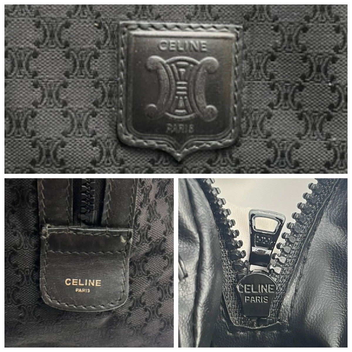 CELINE Lot of 2 Bags Handbag Black Pouch Brown Canvas Leather Bundle Authentic