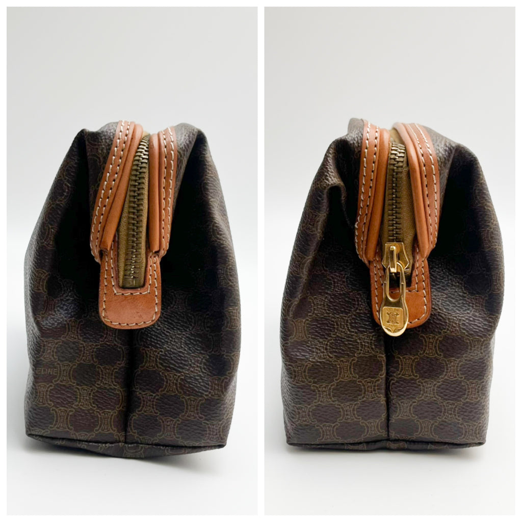 CELINE Lot of 2 Bags Handbag Black Pouch Brown Canvas Leather Bundle Authentic