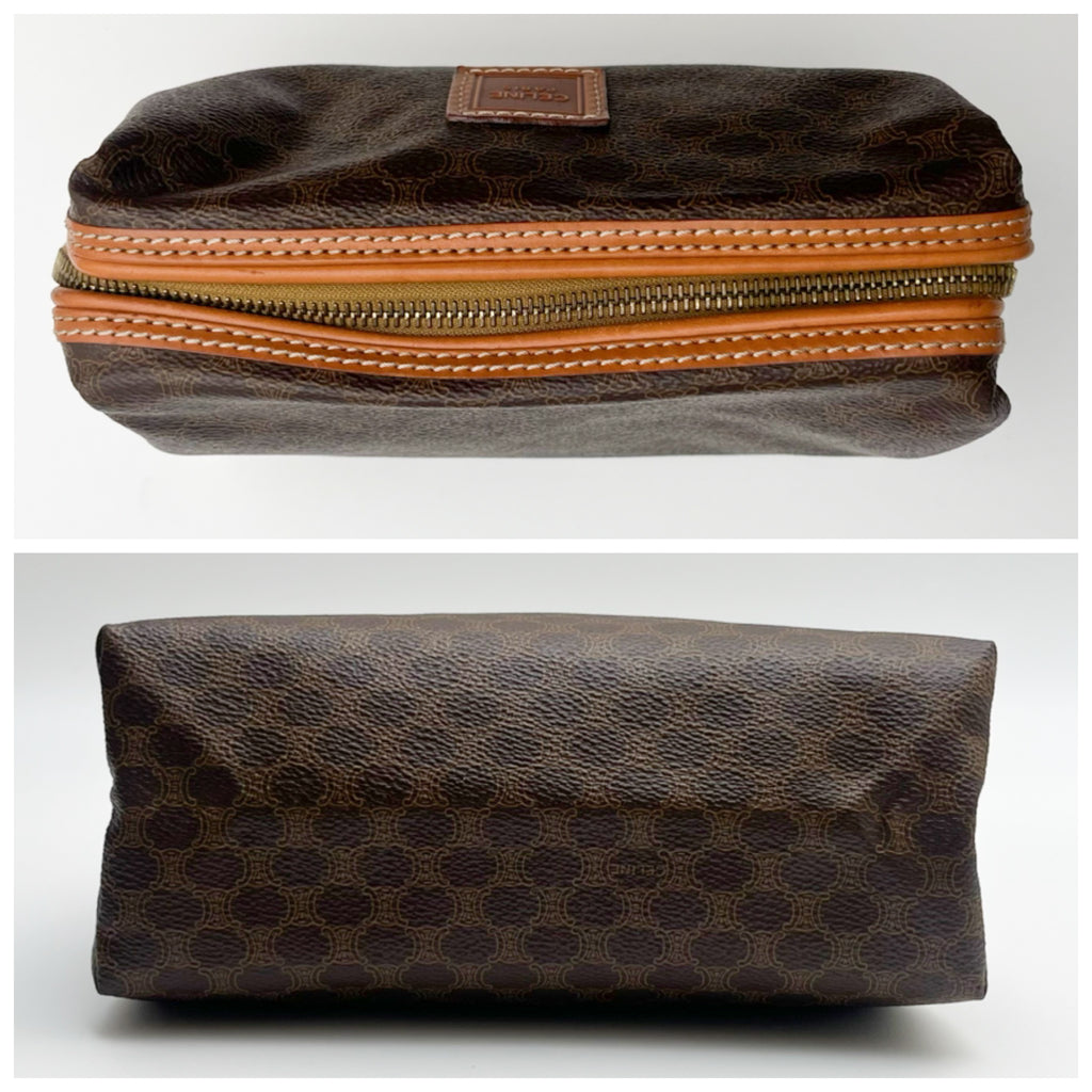 CELINE Lot of 2 Bags Handbag Black Pouch Brown Canvas Leather Bundle Authentic
