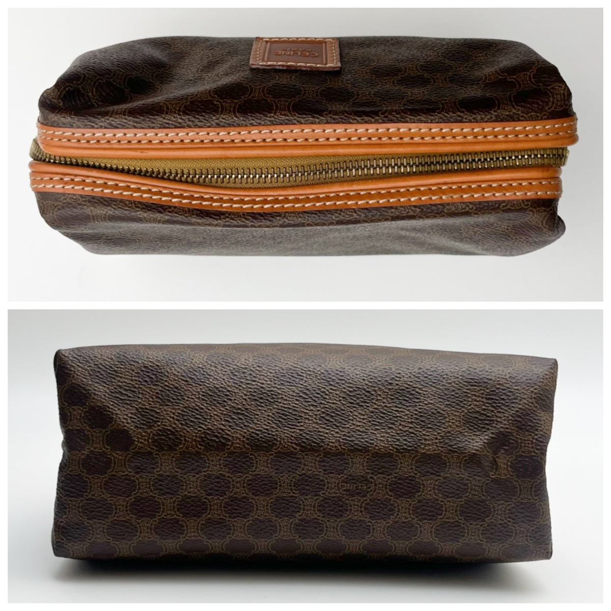 CELINE Lot of 2 Bags Handbag Black Pouch Brown Canvas Leather Bundle Authentic