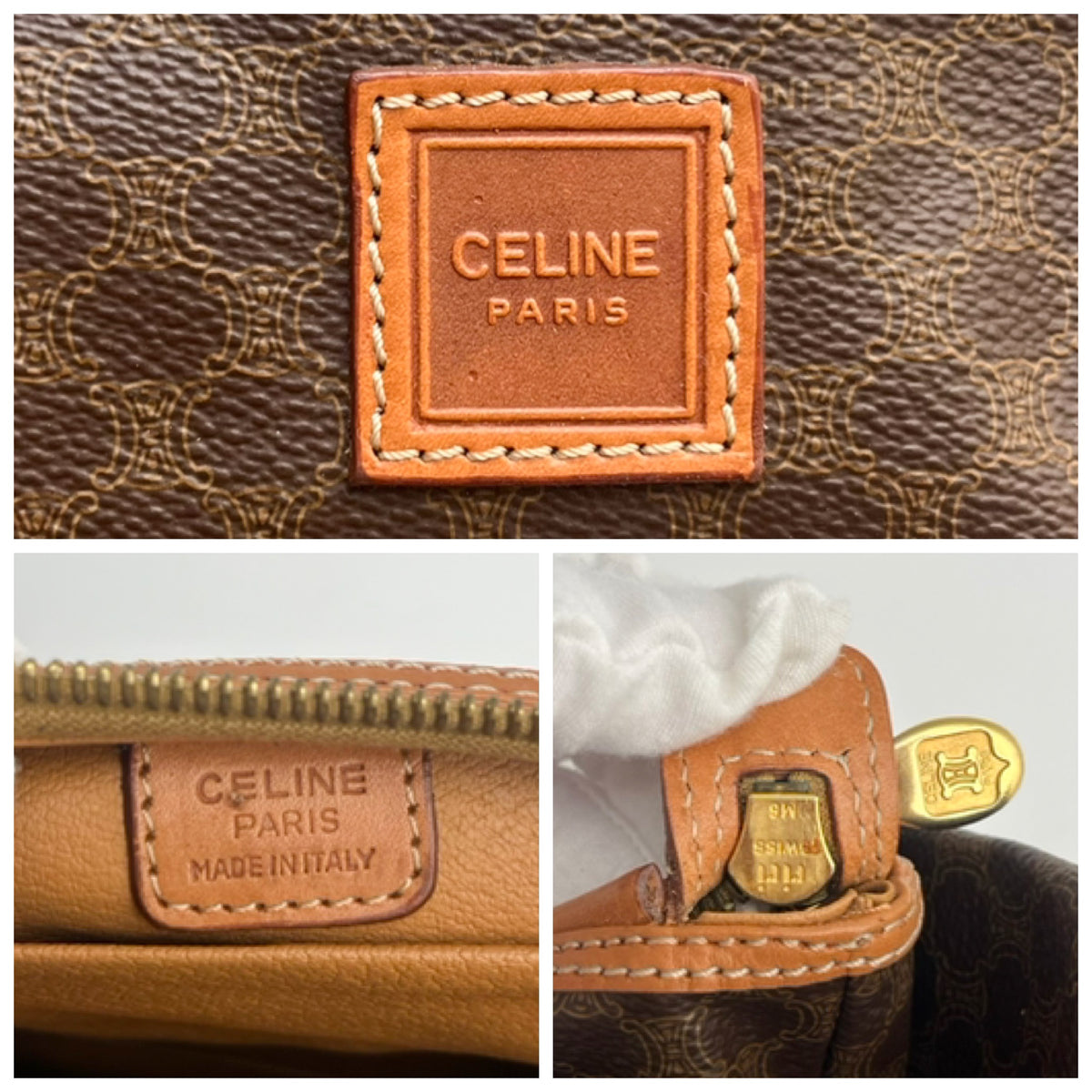 CELINE Lot of 2 Bags Handbag Black Pouch Brown Canvas Leather Bundle Authentic