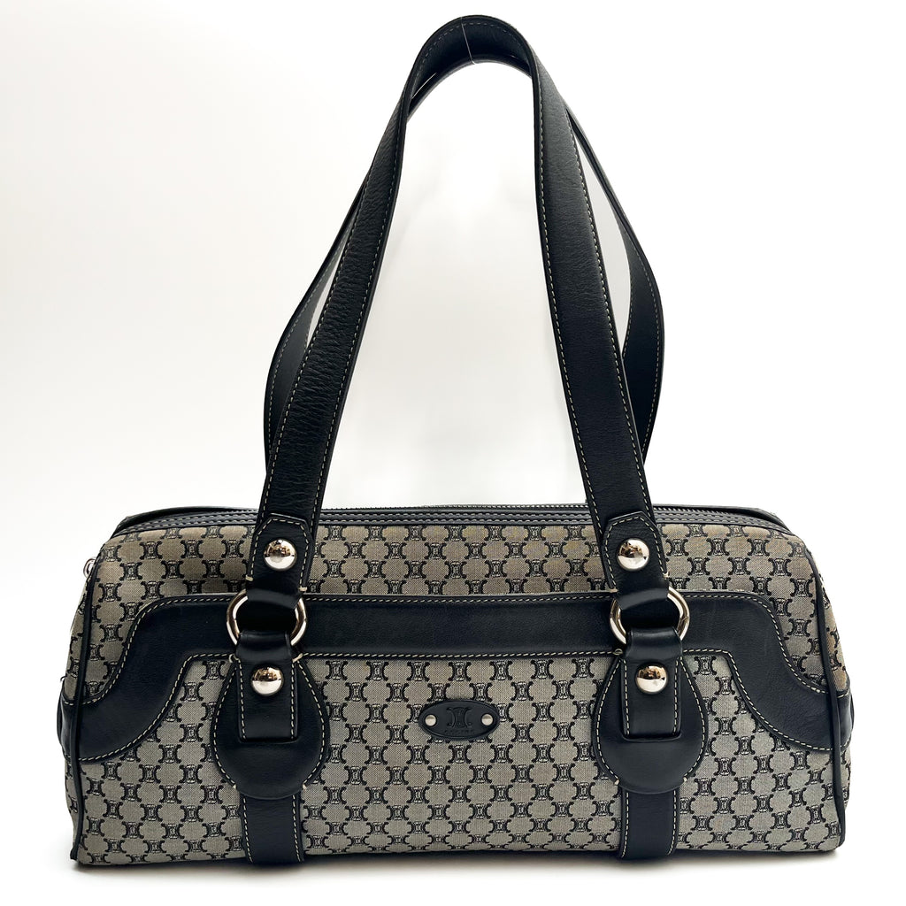 CELINE Lot of 2 Bags Triomphe Canvas Macadam PVC Handbag Clutch Gray Brown Auth