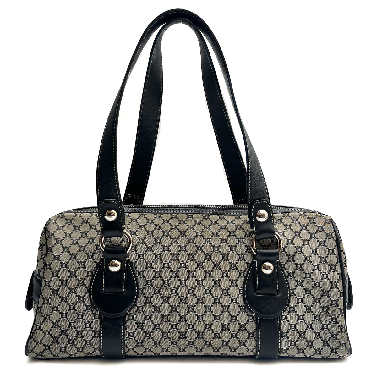 CELINE Lot of 2 Bags Triomphe Canvas Macadam PVC Handbag Clutch Gray Brown Auth