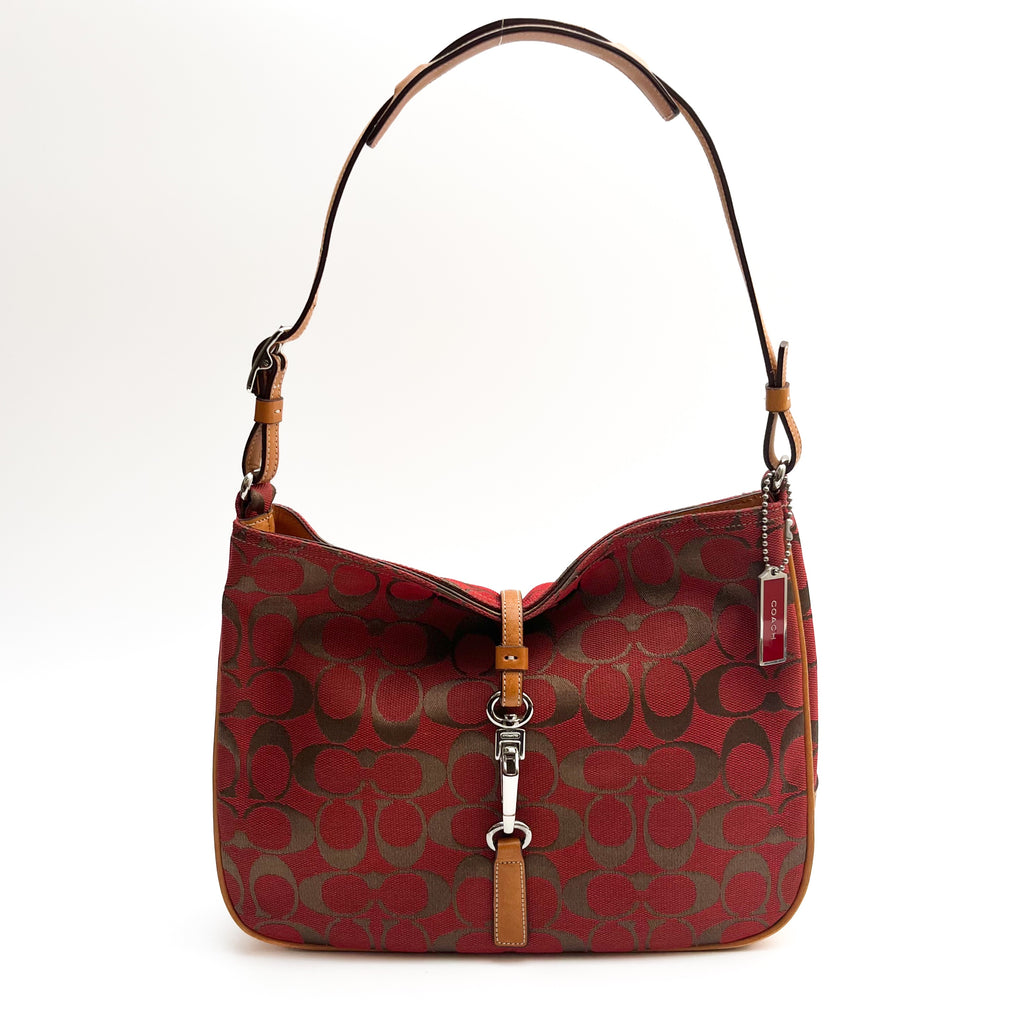 COACH Lot of 2 Bags Shoulder Bag Handbag Signature Canvas Red Brown Vintage Auth
