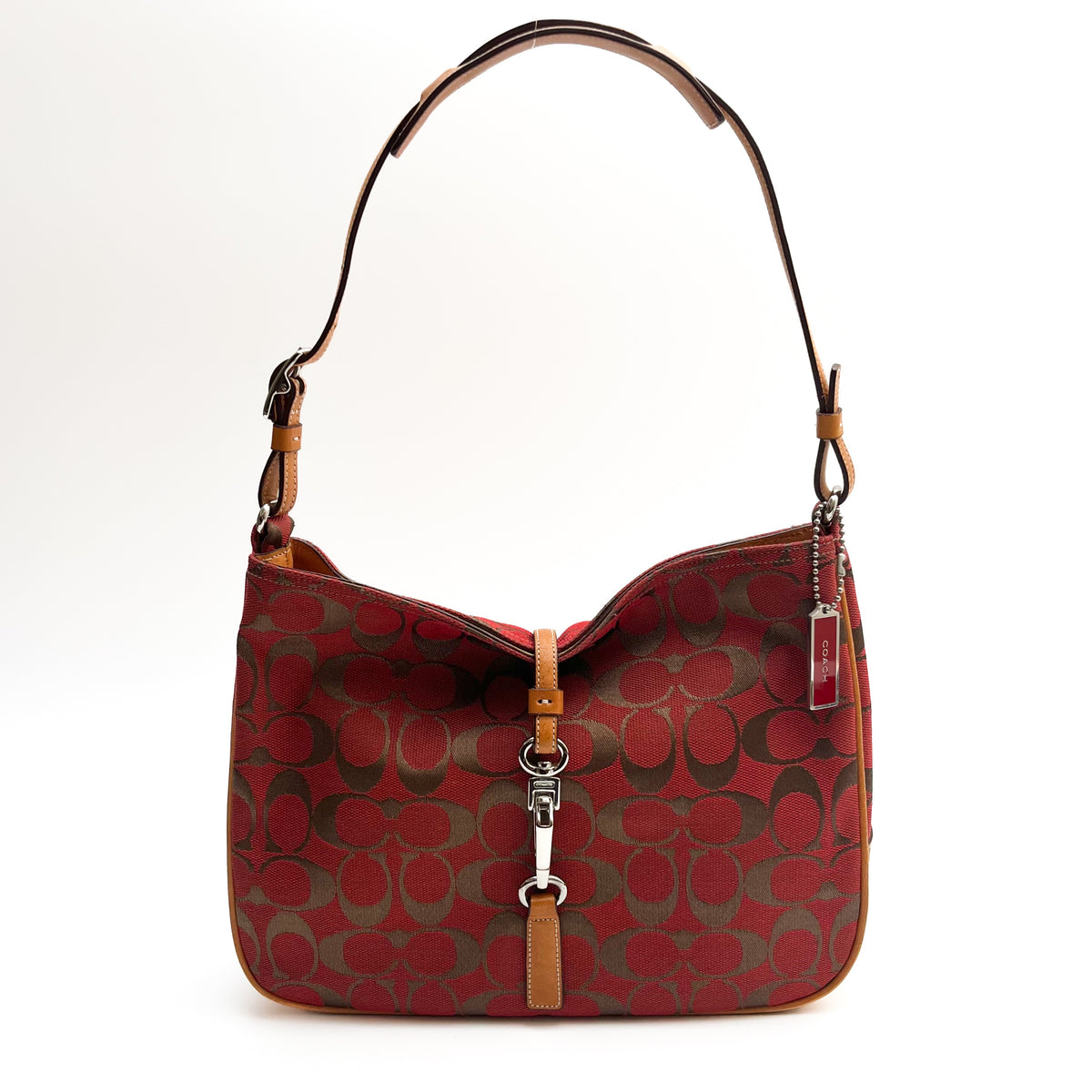 COACH Lot of 2 Bags Shoulder Bag Handbag Signature Canvas Red Brown Vintage Auth