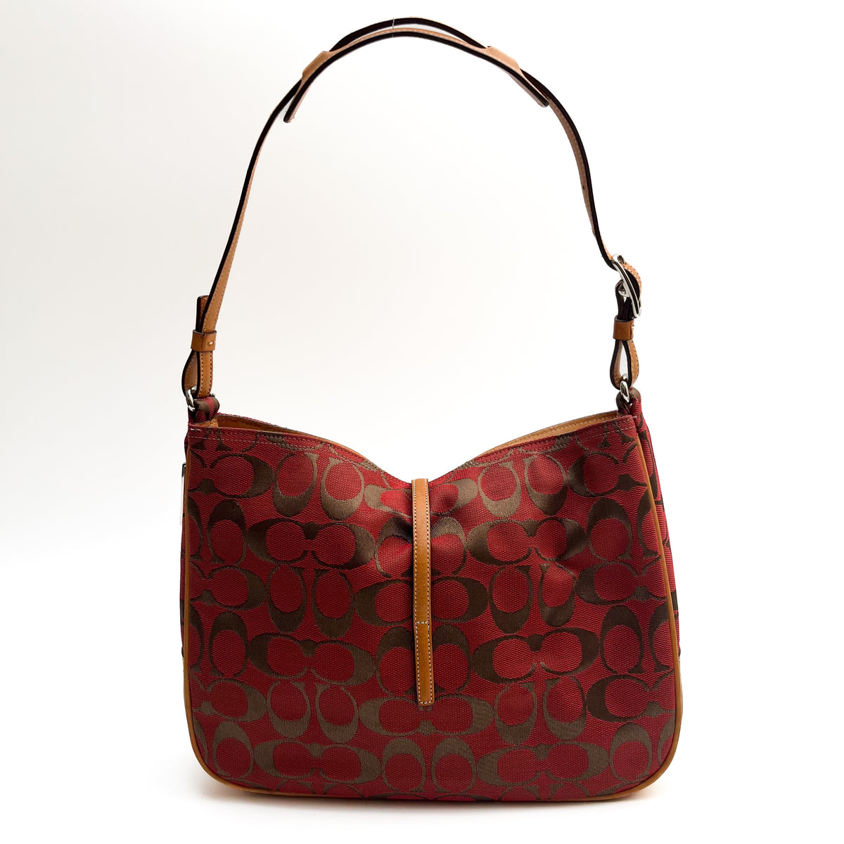 COACH Lot of 2 Bags Shoulder Bag Handbag Signature Canvas Red Brown Vintage Auth