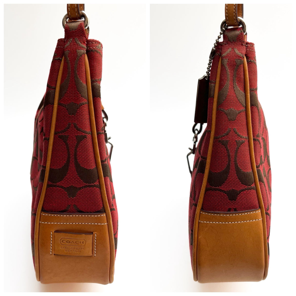 COACH Lot of 2 Bags Shoulder Bag Handbag Signature Canvas Red Brown Vintage Auth