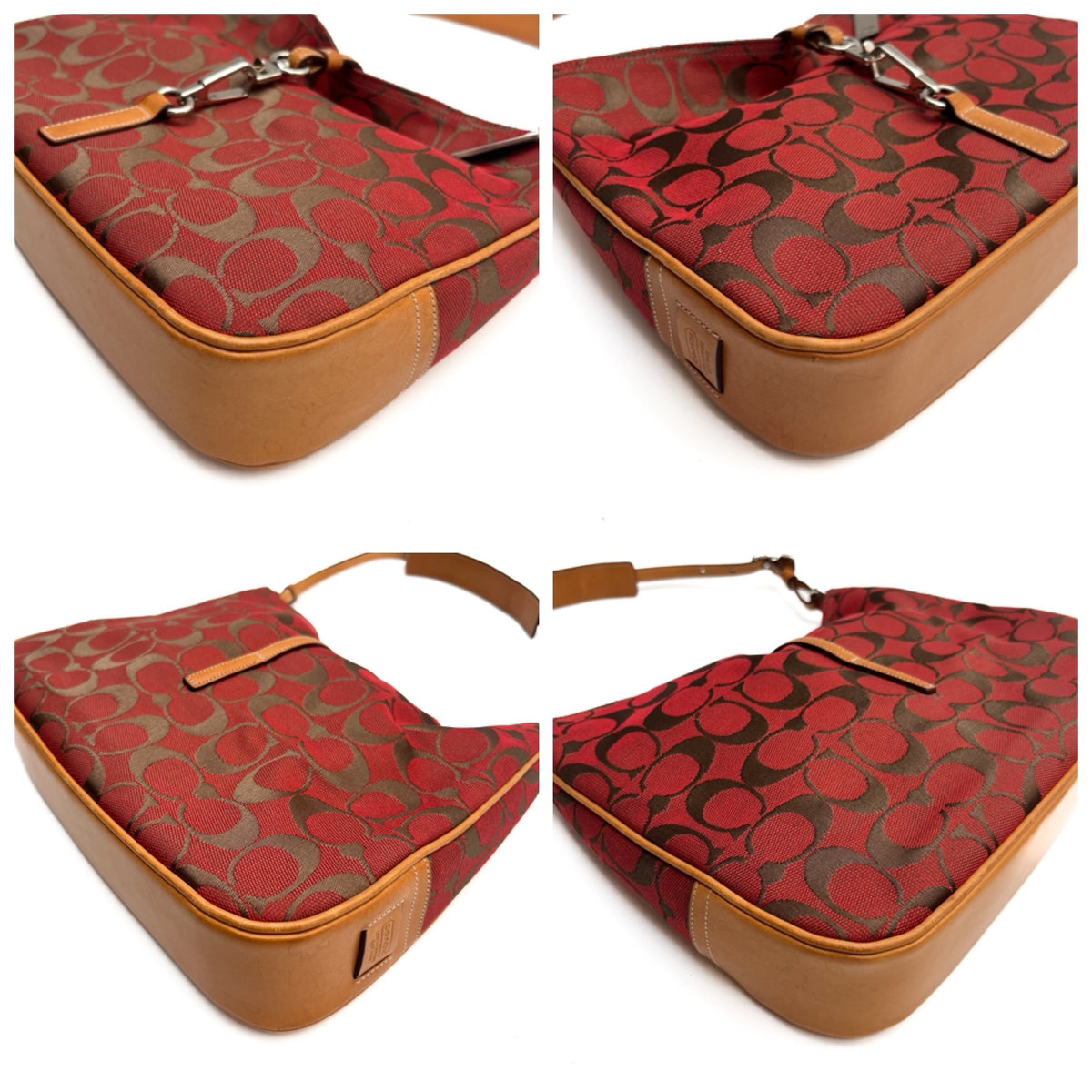 COACH Lot of 2 Bags Shoulder Bag Handbag Signature Canvas Red Brown Vintage Auth
