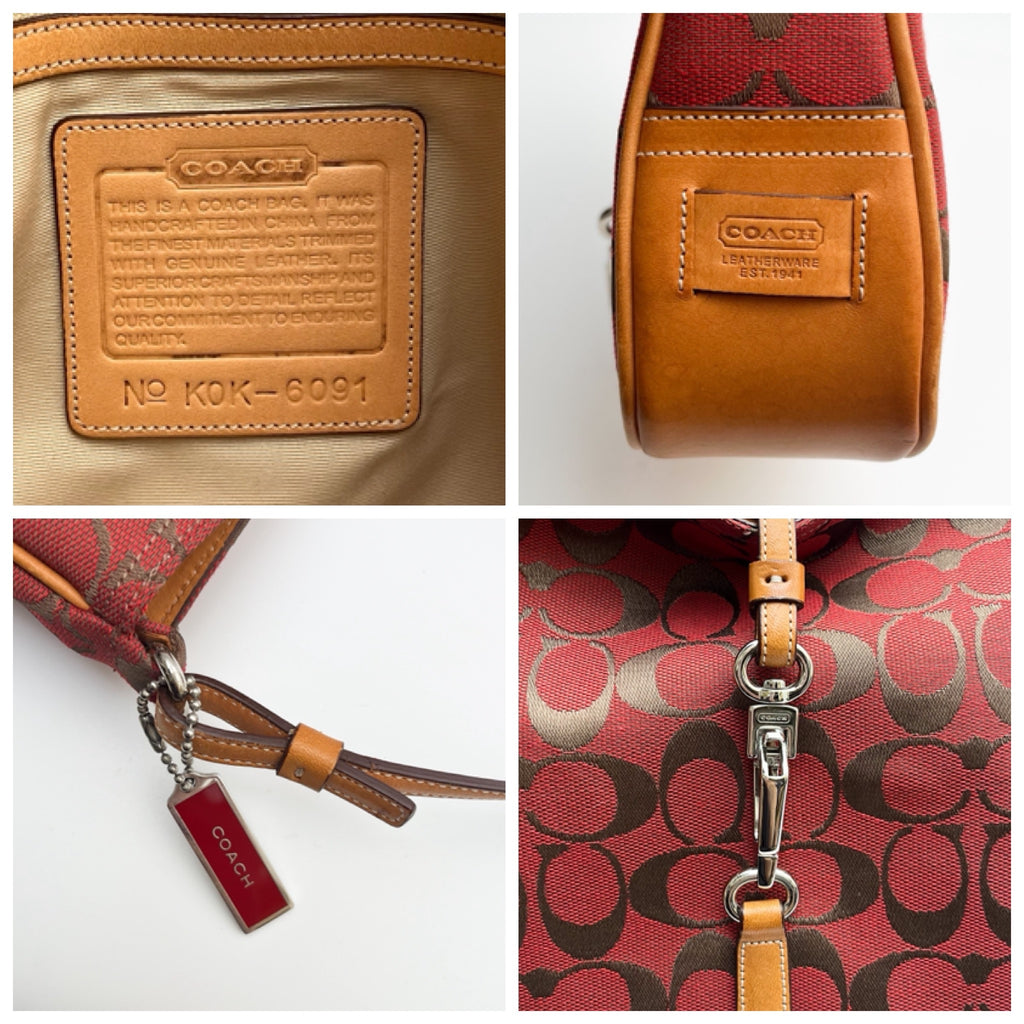 COACH Lot of 2 Bags Shoulder Bag Handbag Signature Canvas Red Brown Vintage Auth