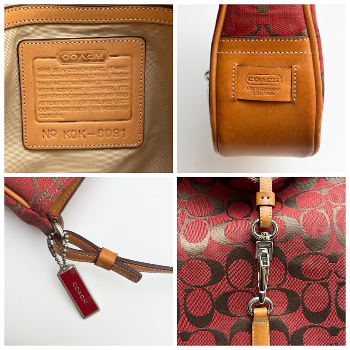 COACH Lot of 2 Bags Shoulder Bag Handbag Signature Canvas Red Brown Vintage Auth