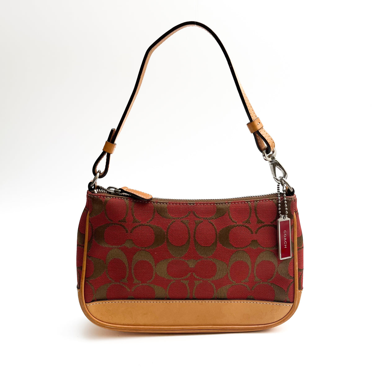 COACH Lot of 2 Bags Shoulder Bag Handbag Signature Canvas Red Brown Vintage Auth