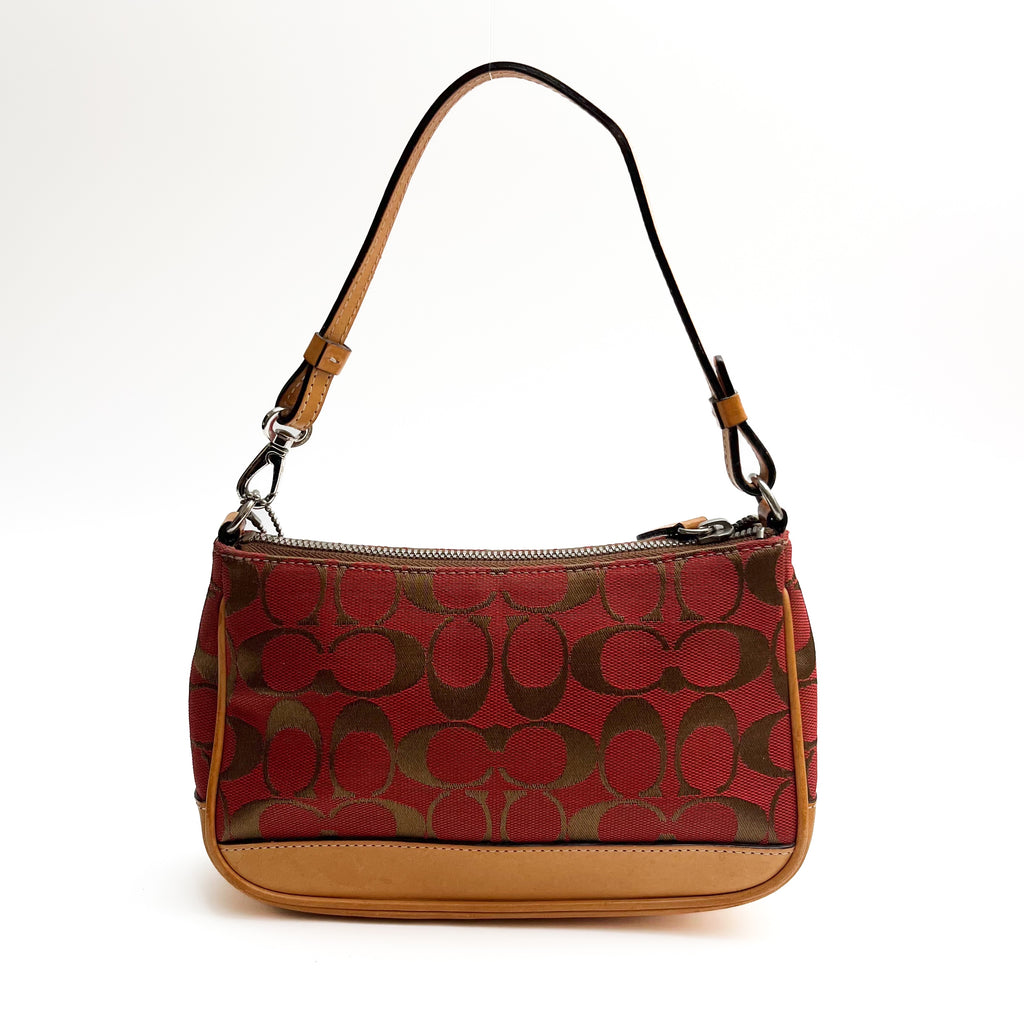 COACH Lot of 2 Bags Shoulder Bag Handbag Signature Canvas Red Brown Vintage Auth