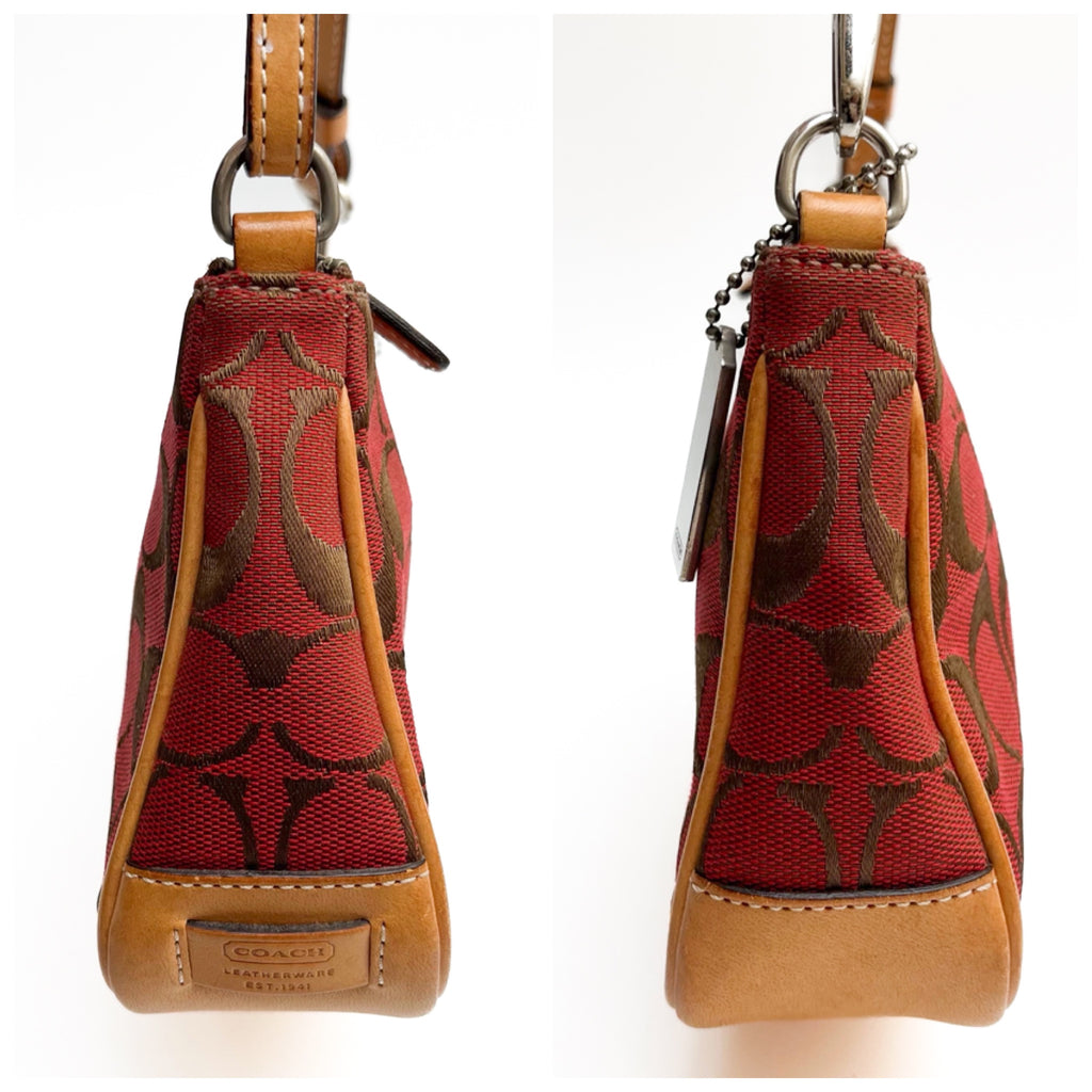 COACH Lot of 2 Bags Shoulder Bag Handbag Signature Canvas Red Brown Vintage Auth