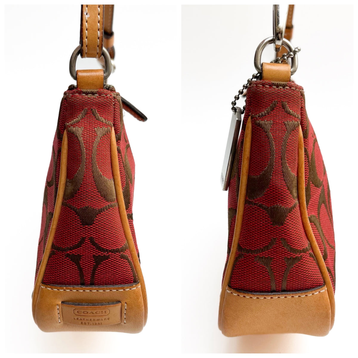 COACH Lot of 2 Bags Shoulder Bag Handbag Signature Canvas Red Brown Vintage Auth
