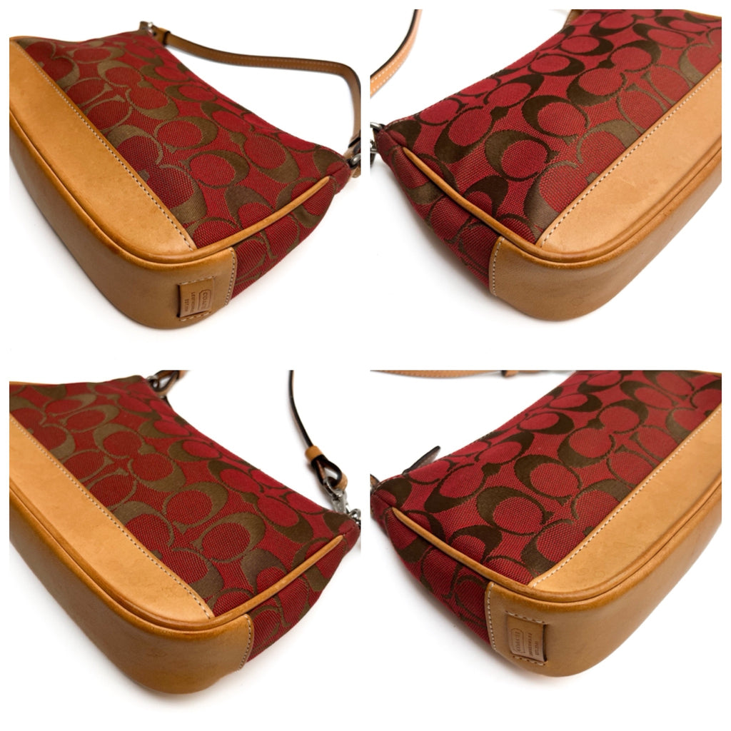 COACH Lot of 2 Bags Shoulder Bag Handbag Signature Canvas Red Brown Vintage Auth