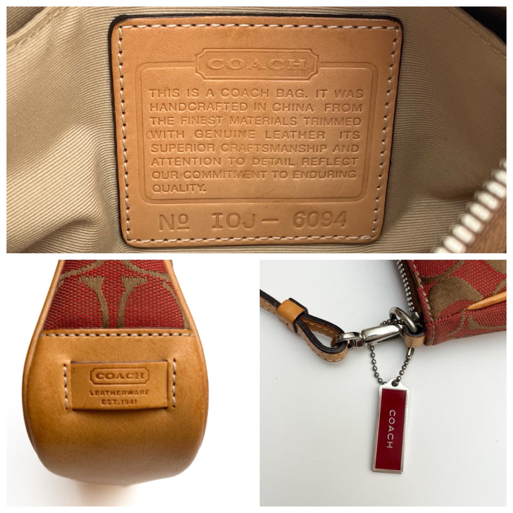 COACH Lot of 2 Bags Shoulder Bag Handbag Signature Canvas Red Brown Vintage Auth