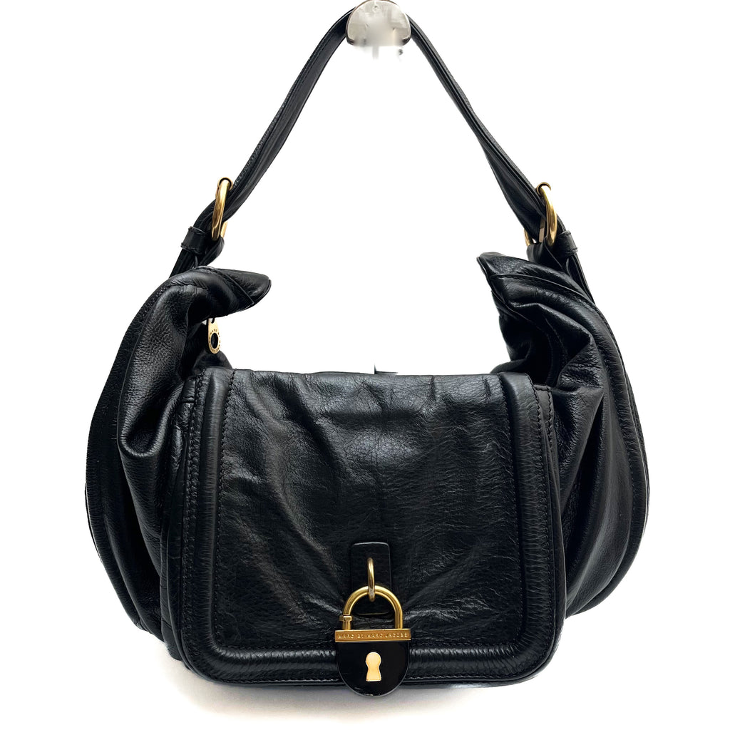 MARC BY MARC JACOBS Hobo Shoulder Bag Leather Black Gold Padlock Y2K Authentic