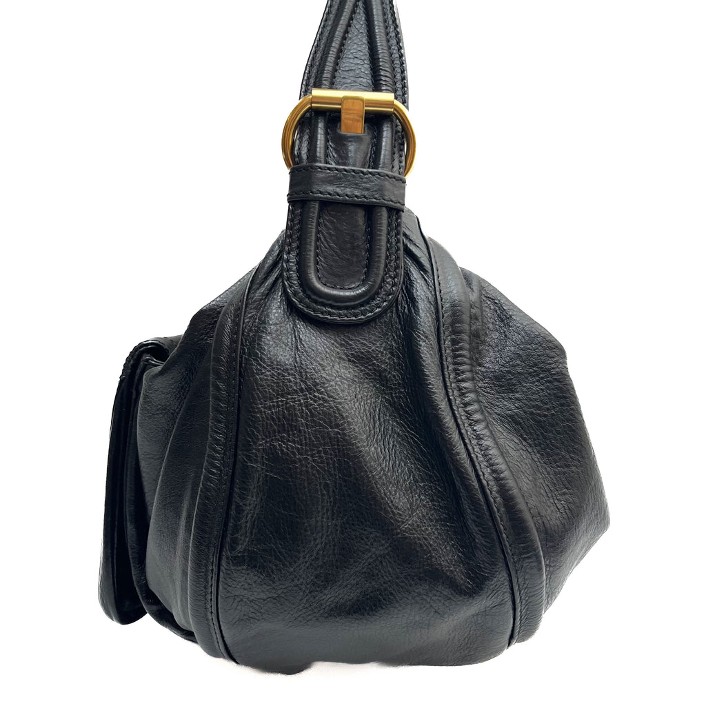 MARC BY MARC JACOBS Hobo Shoulder Bag Leather Black Gold Padlock Y2K Authentic