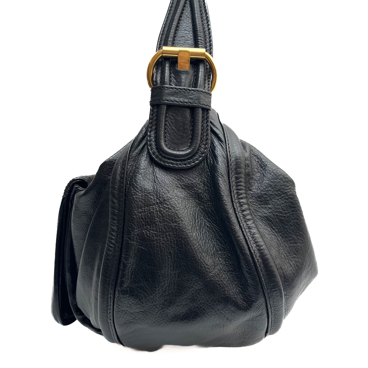 MARC BY MARC JACOBS Hobo Shoulder Bag Leather Black Gold Padlock Y2K Authentic