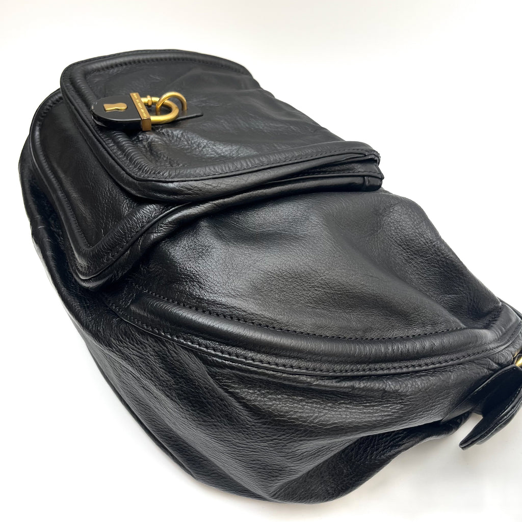 MARC BY MARC JACOBS Hobo Shoulder Bag Leather Black Gold Padlock Y2K Authentic