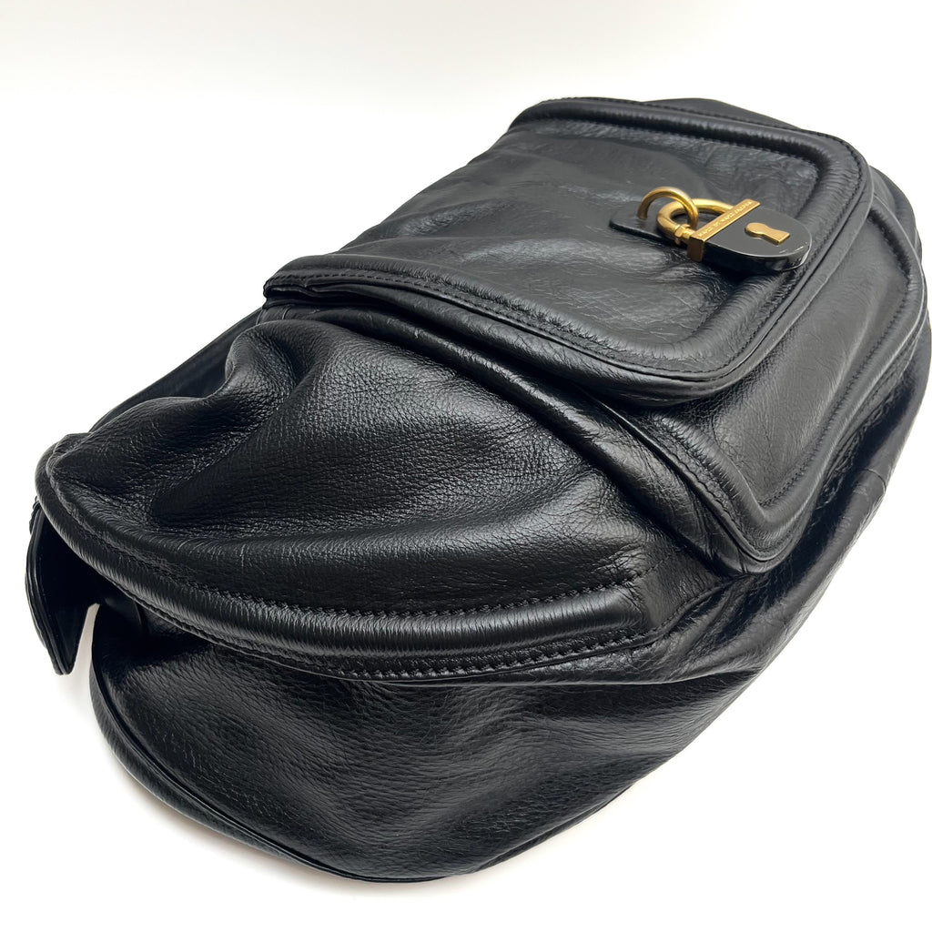 MARC BY MARC JACOBS Hobo Shoulder Bag Leather Black Gold Padlock Y2K Authentic