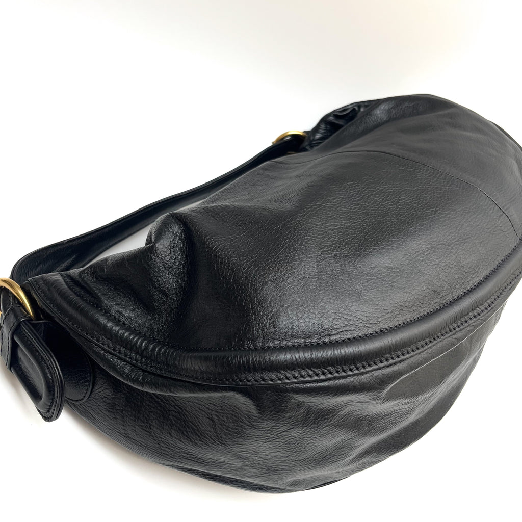 MARC BY MARC JACOBS Hobo Shoulder Bag Leather Black Gold Padlock Y2K Authentic